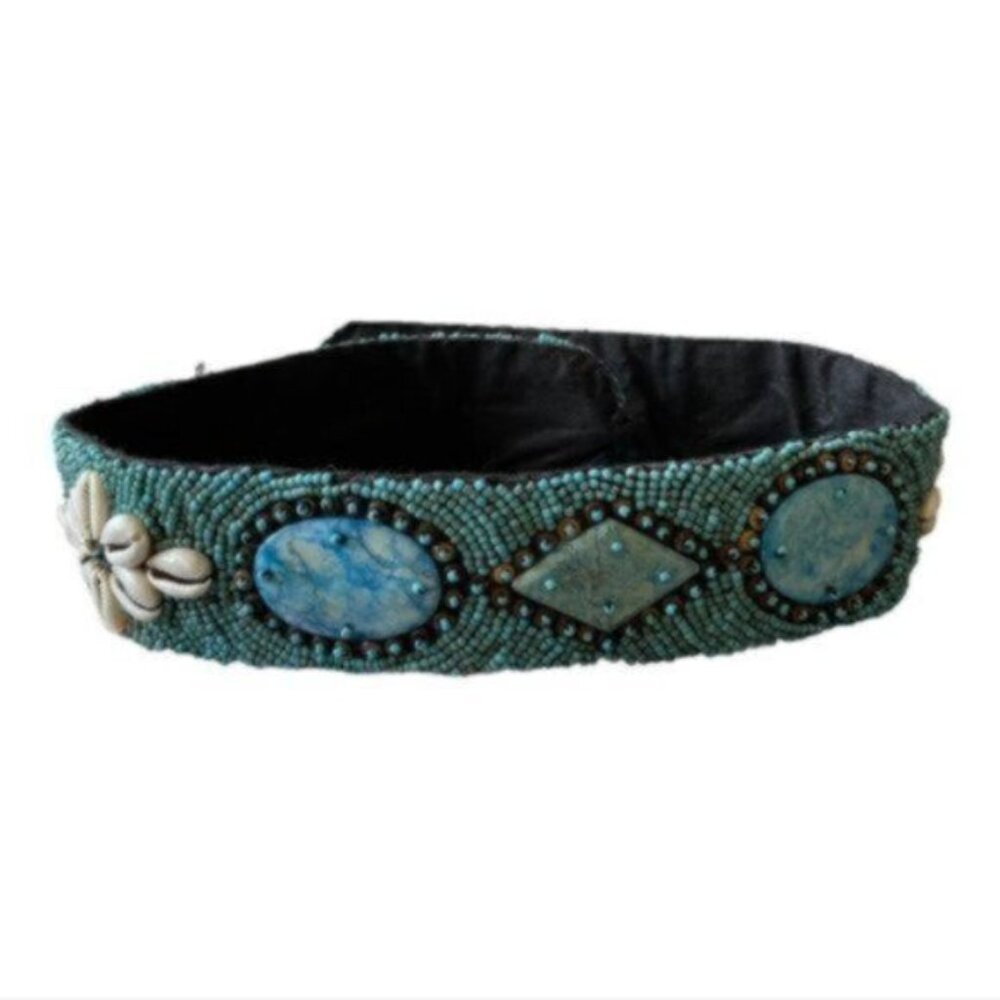 Turquoise Tribal Handmade Beaded African Cowrie Shell Tie Belt 32" - Picture 12 of 12